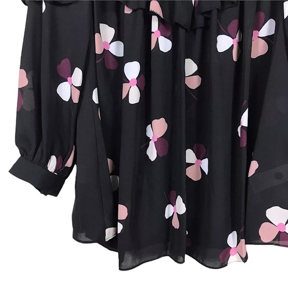 NWT Kate Spade Black Floral Glitzy Ritzy Dusk Buds Ruffle Top Size XXS - Picture 7 of 11